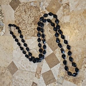 Sarah Cov Coventry Long Necklace Holiday Beads Black Plastic Beaded Vintage